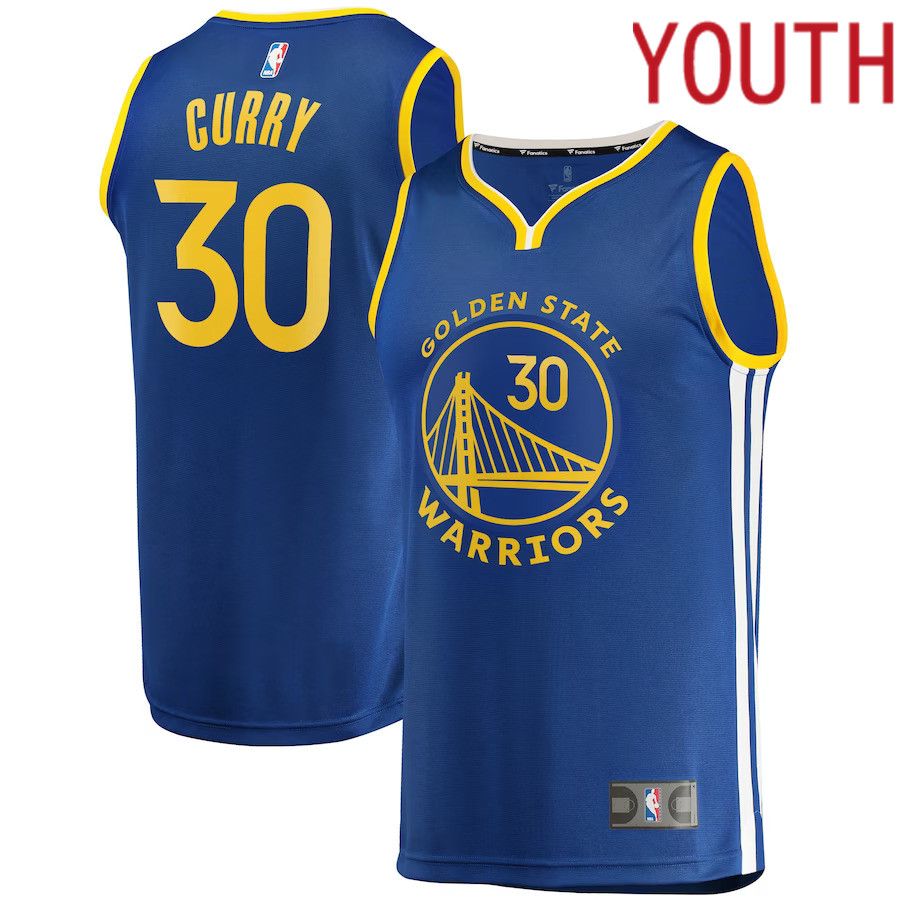 Youth Golden State Warriors 30 Stephen Curry Fanatics Branded Royal 2022-23 Fast Break Replica Player NBA Jersey